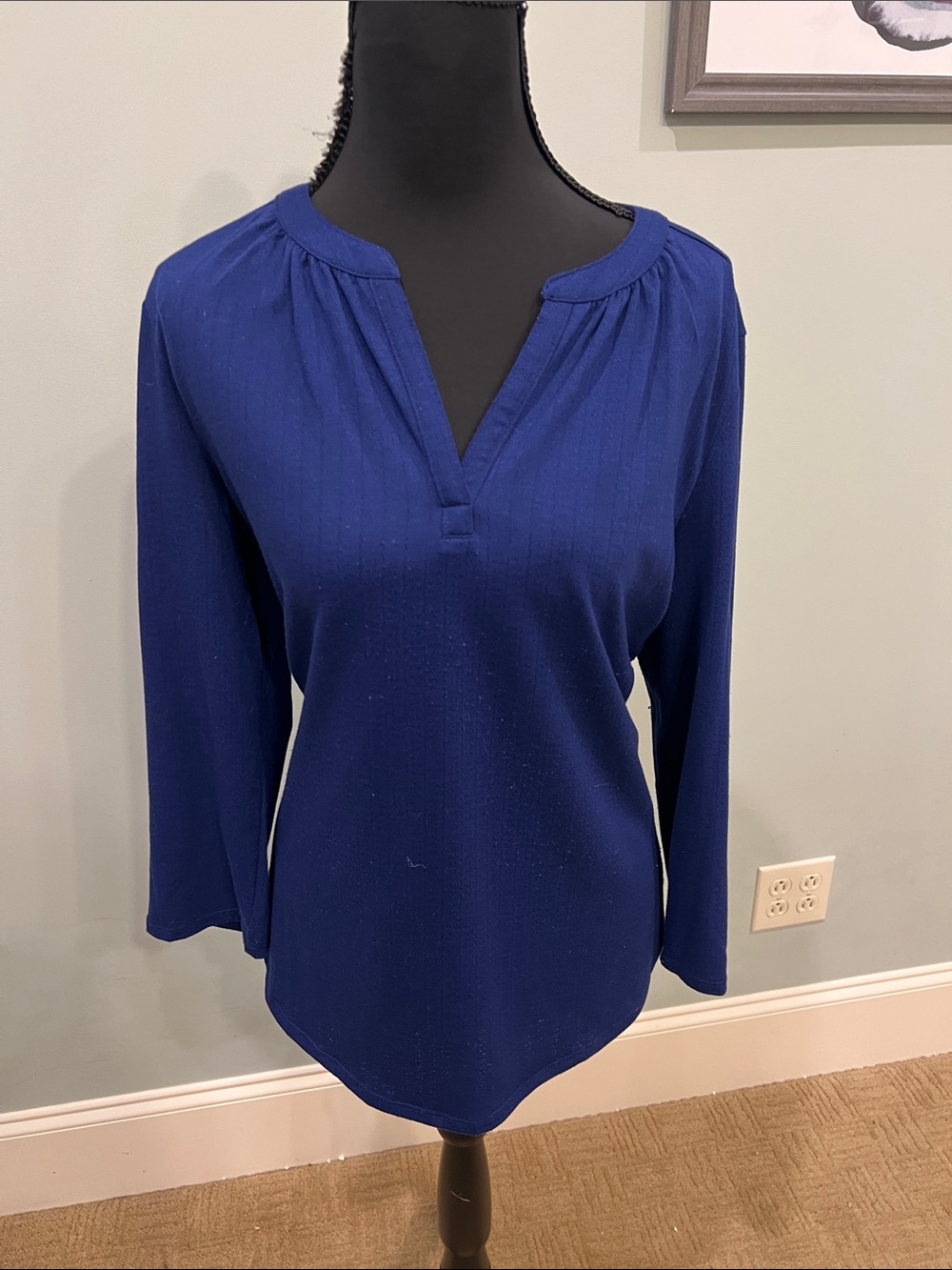 Liz Claiborne Deep Blue Split-Neck Long Sleeve Tee